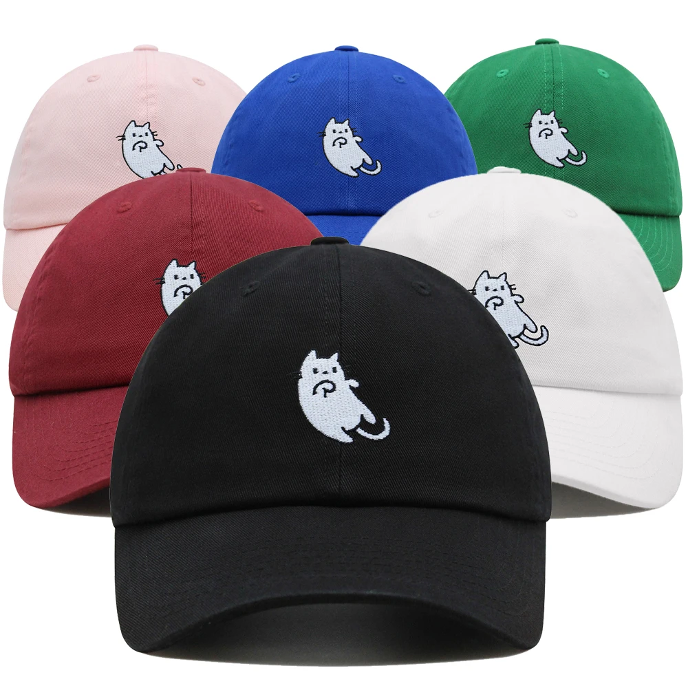 White Cat Dad Hat Embroidered Cartoon Kawaii Baseball Cap Adjustable Unisex Summer Sun Hats