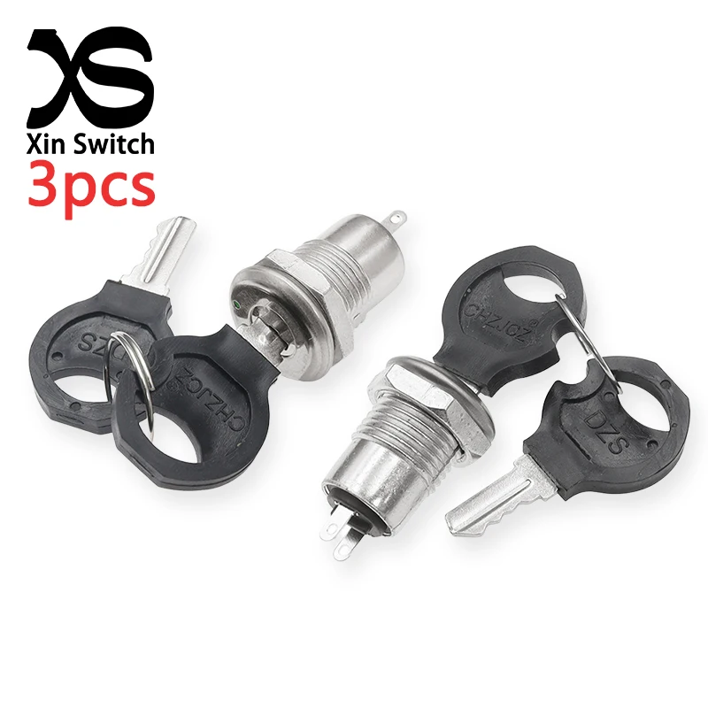 3PCS S1203 12mm Metal Electronic Lock Switch With Key 2-Pin Installation Of Self-Locking Telephone Elevator Lock Switch Nut