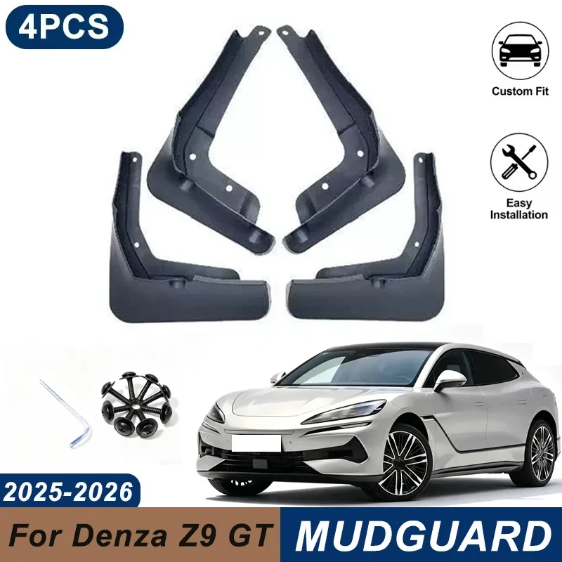 4PCS Car Mud Flaps For Denza Z9 GT 2025-2026 Waterproof Anti-Splash Fender Mudguards Auto Exterior Accessories