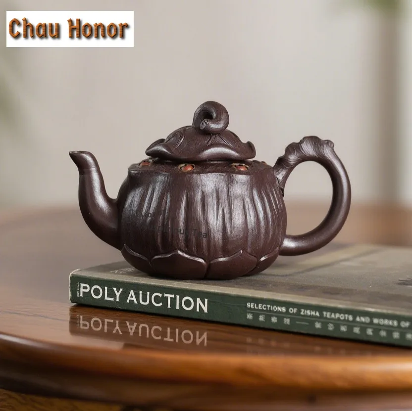 250ml Elegant Yixing Purple Clay Teapots Handmade Lotus Seed Pot Raw Ore Purple Mud Kettle Chinese Zisha Tea Set Accessories