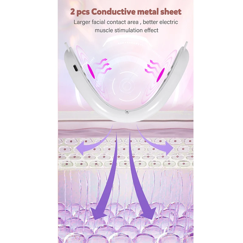Dispositivo per modellare il viso a microcorrente, doppio mento di serraggio, dispositivo di bellezza per il viso a V a LED, massaggiatore facciale a vibrazione ad alta frequenza