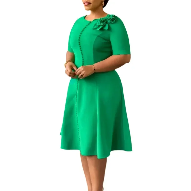 

Elegant African Party Evening Dresses for Women Summer African Short Sleeve Polyester Midi Dress Dashiki African Clothes Women