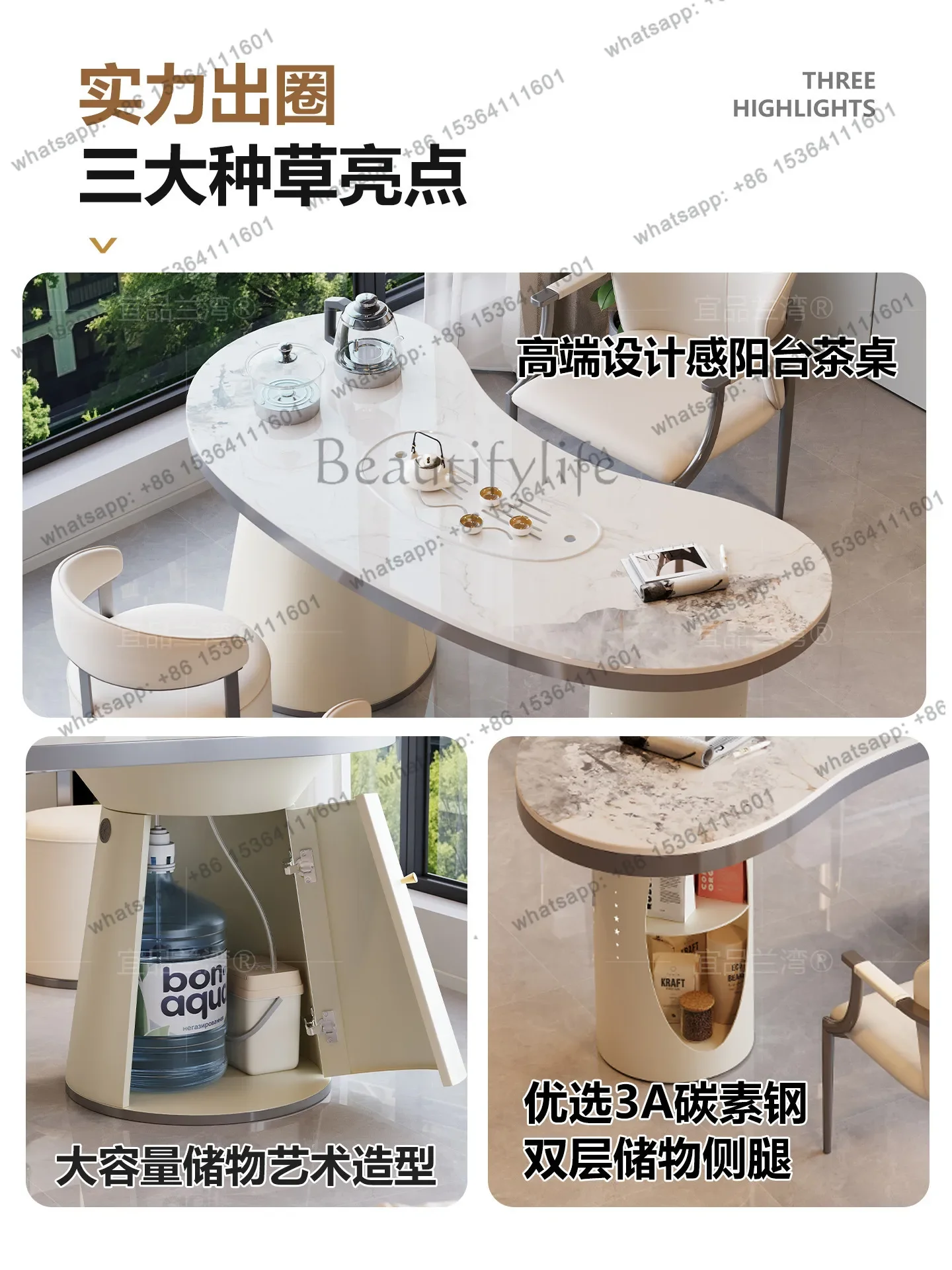 yj58 2025 new high-end white rock slab tea table kettle integrated embedded 4