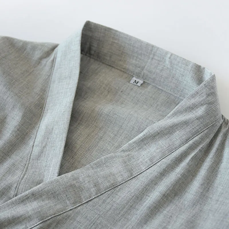 Kimono Yukata japonés informal para hombre, de manga larga bata de baño, pijamas de algodón, ropa de dormir para el hogar, verano y otoño