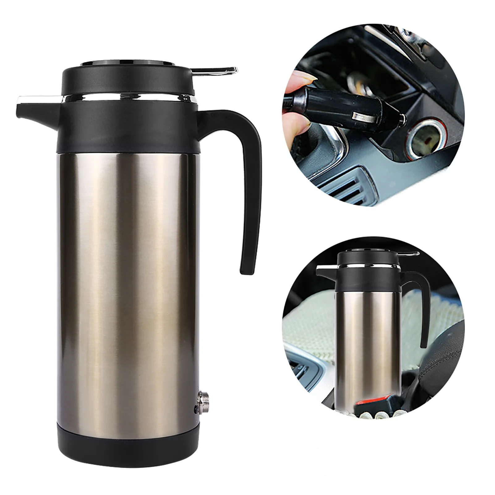 12V Electric Kettle, 1000ML 12V/24V Stainless Steel Electric in Car Kettle Travel Thermoses Heating Water Bottle