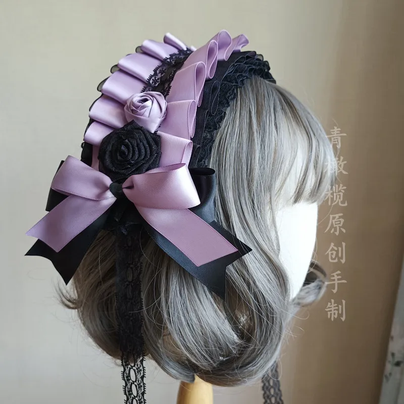 

Black Purple Lolita Headgear Lolita Headband Dark Goth Flower Hair Accessories Gorgeous Hairpin