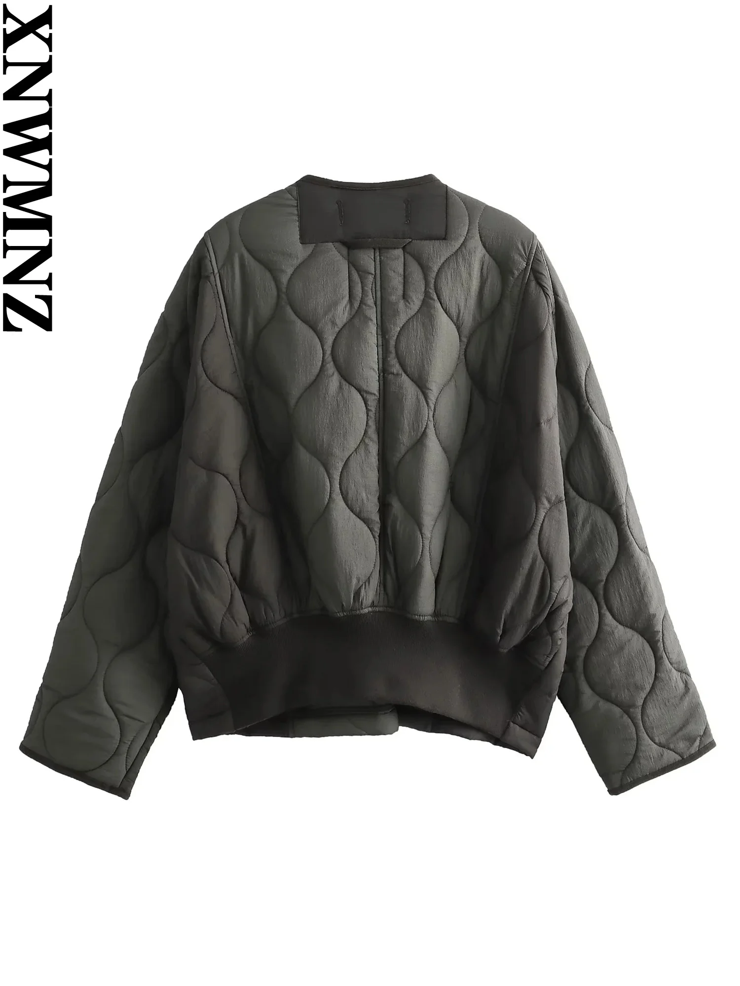 XNWMNZ Women\'s Fashion 2023 Autumn/Winter Padded Jacket Women O Neck Long Sleeve Pocket Front Button Versatile Female Coat