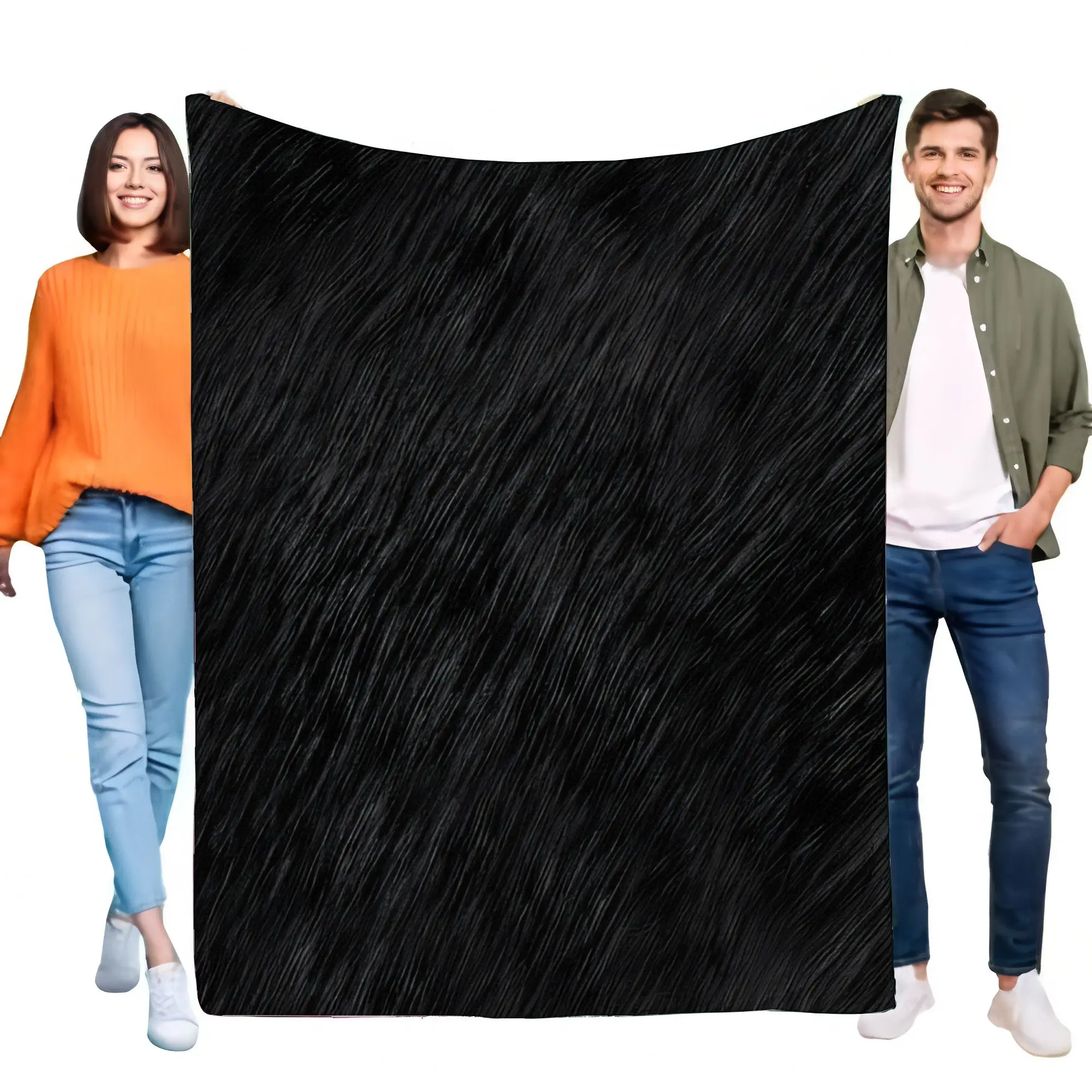 Black Faux Fur Shaggy Blanket, Ultra Soft Warm Cozy Fluffy Plush Throw for Bed Sofa Living Room Decor, Luxury Winter Comfort Gif