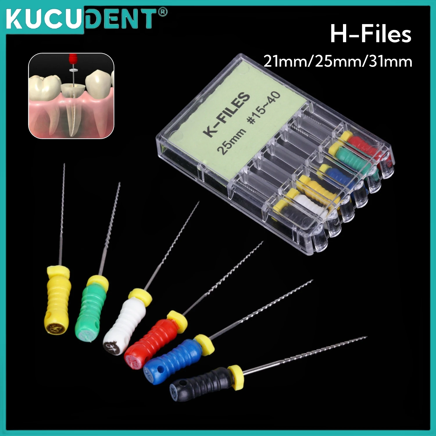 

6Pcs/Box Dental H File Endo Root Canal File 21mm 25mm 31mm Stainless Steel Endodontic Root Canal Files Dentristy Tools