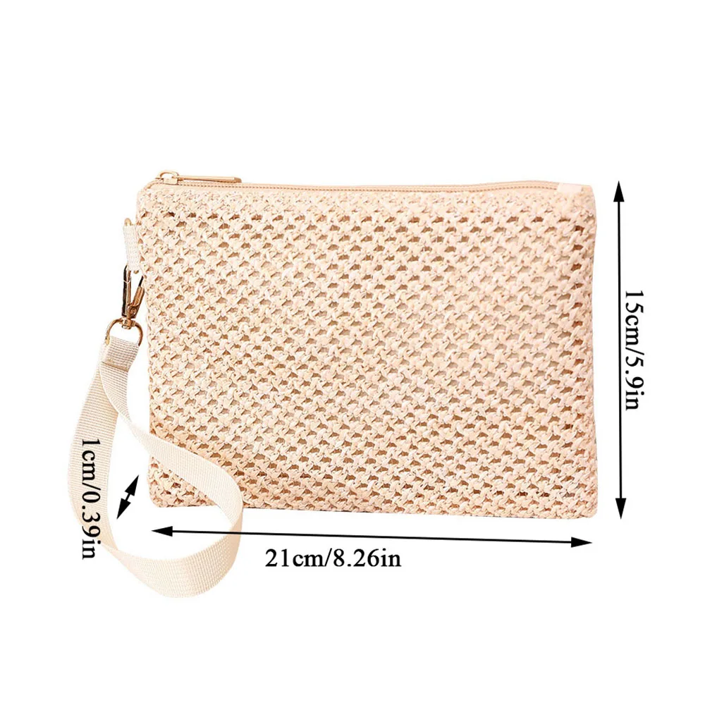 Neue stroh gewebte Handtasche Frauen böhmische Brieftasche Taschen aushöhlen gestrickte Strand tasche Retro einfarbige Armband Taschen Geldbörse