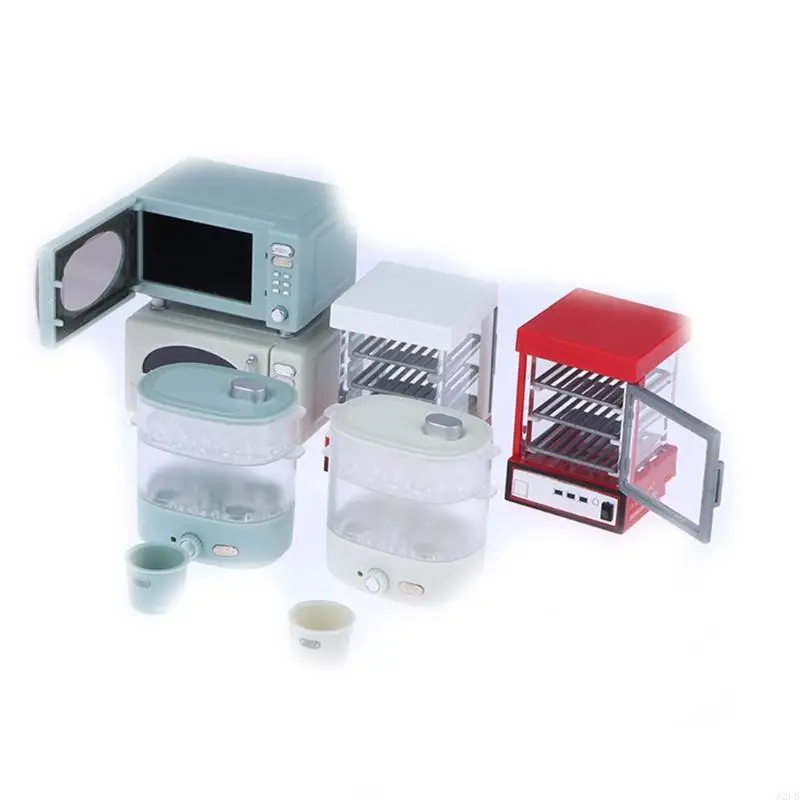 Juego accesorios para electrodomésticos en miniatura plástico para casas muñecas 1/12, incluido gabinete pan para
