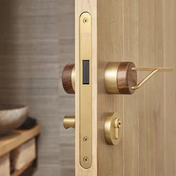Solid Brass+ Black Walnut Mute Door Lock Lever Set Interior Black Walnut Door Lock Handle Anti-theft Gate Lock for Bedroom
