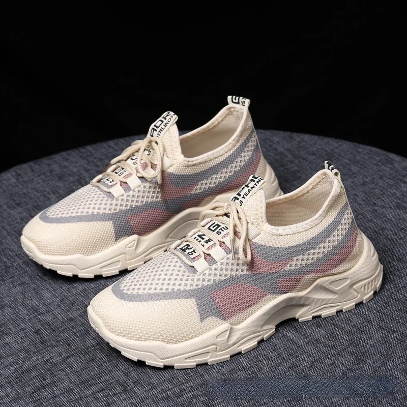 Tênis feminino malha respirável tênis de corrida mulher rendas plataforma casual sapatos esportivos macio comfor sapatos femininos tenis de mujer