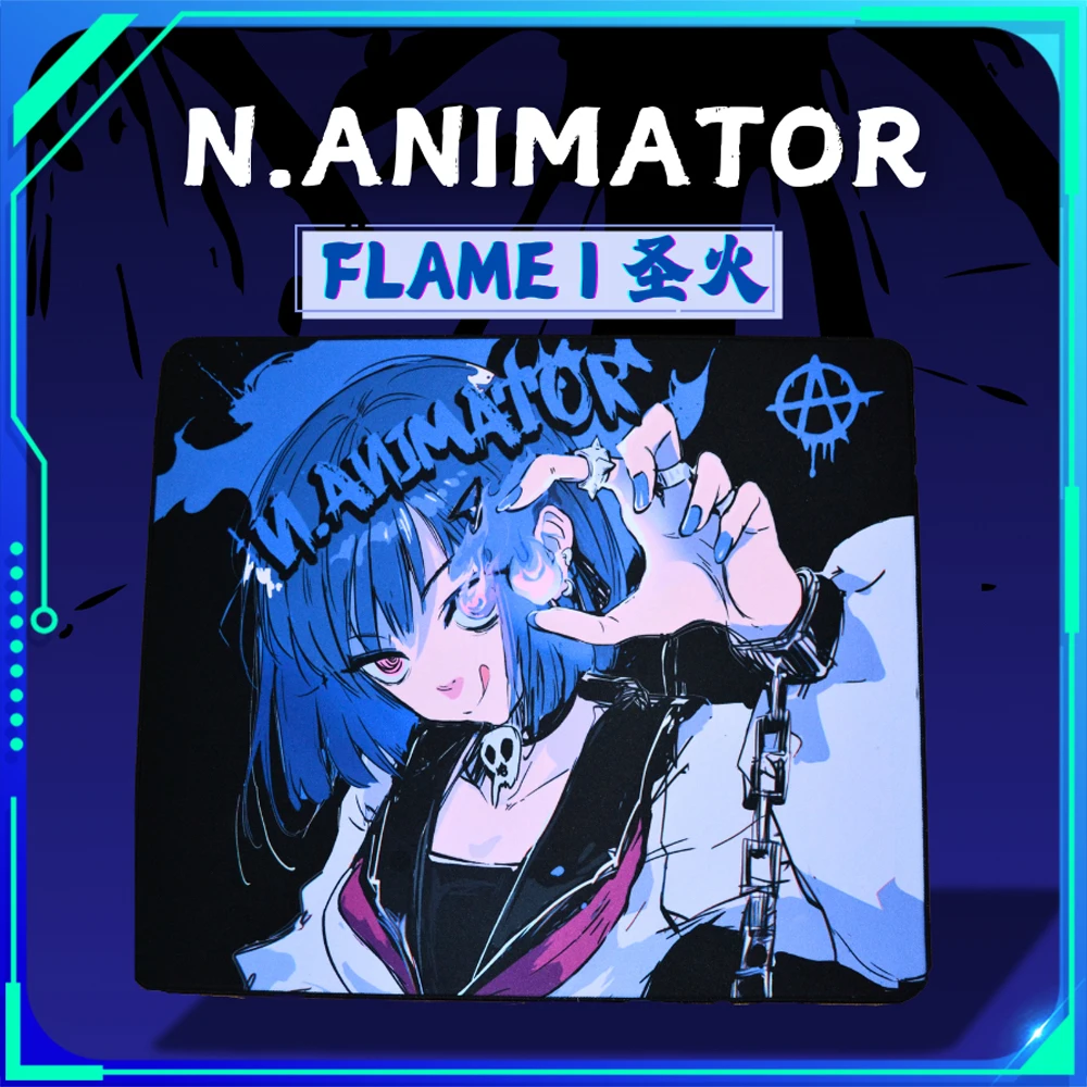 N.ANIMATOR FLAME Gaming Mouse Pad 490x420x4mm Neutral Control Desk Mat Anime Girl Esports Custom Mousepad PC Gamer Accessories