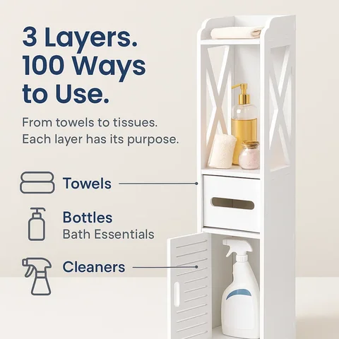 Bathroom toilet furniture cabinet, white wooden cabinet shelf, paper towel storage rack, bathroom storage rack