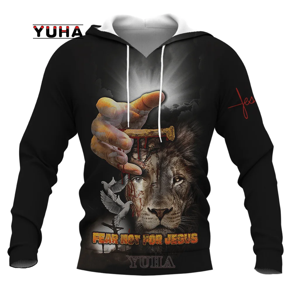 Sudadera con capucha con estampado 3D De León para hombres y mujeres, Sudadera con capucha Retro, chaqueta informal, Dios cristiano, Jesús, moda