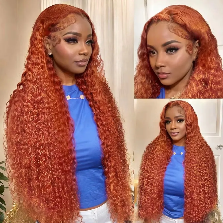 30 32inch 350 Ginger Orange Deep Wave Human Hair 13x6 Lace Front Wig Human Hair Wigs 13x4 HD Lace Frontal Curly Wig Brazilian