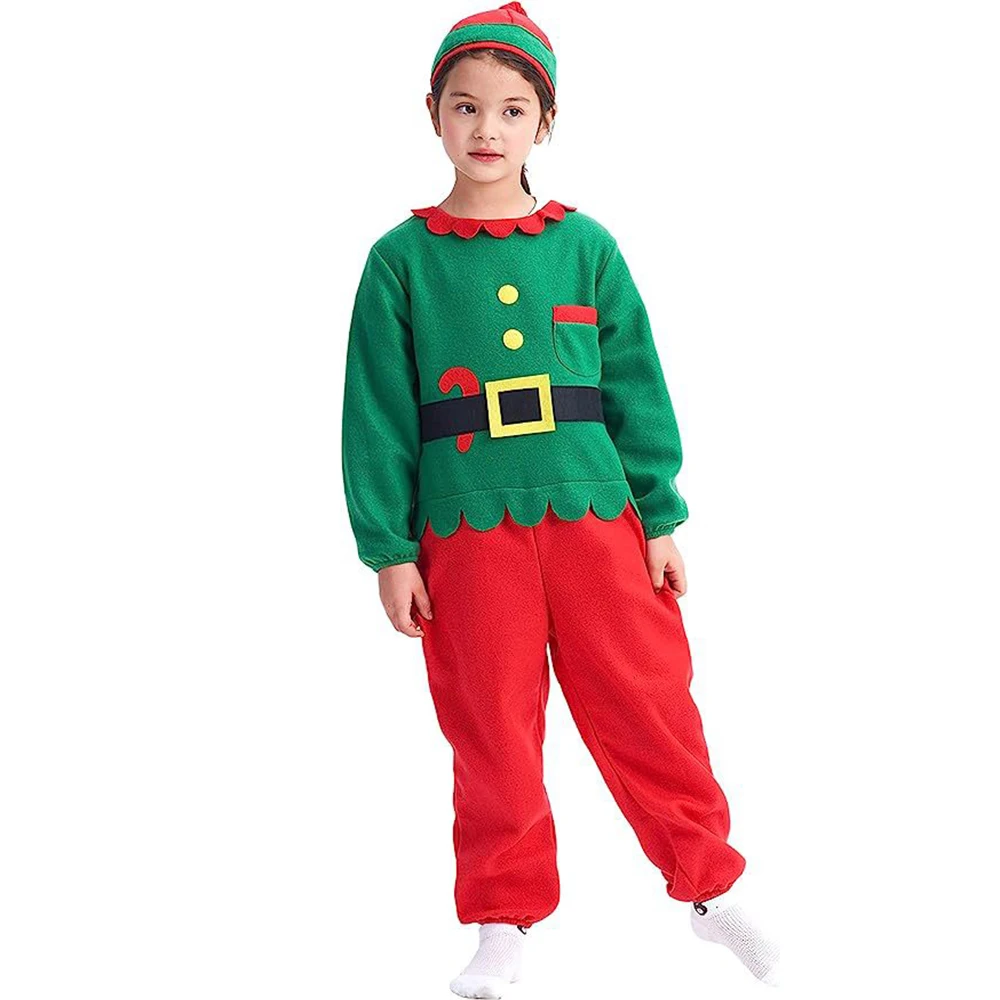 Costume de cosplay elfe de Noël en velours de luxe pour garçons et filles, tenue de jeu elfe de Noël, combinaison père Noël pour enfants, nouvel an