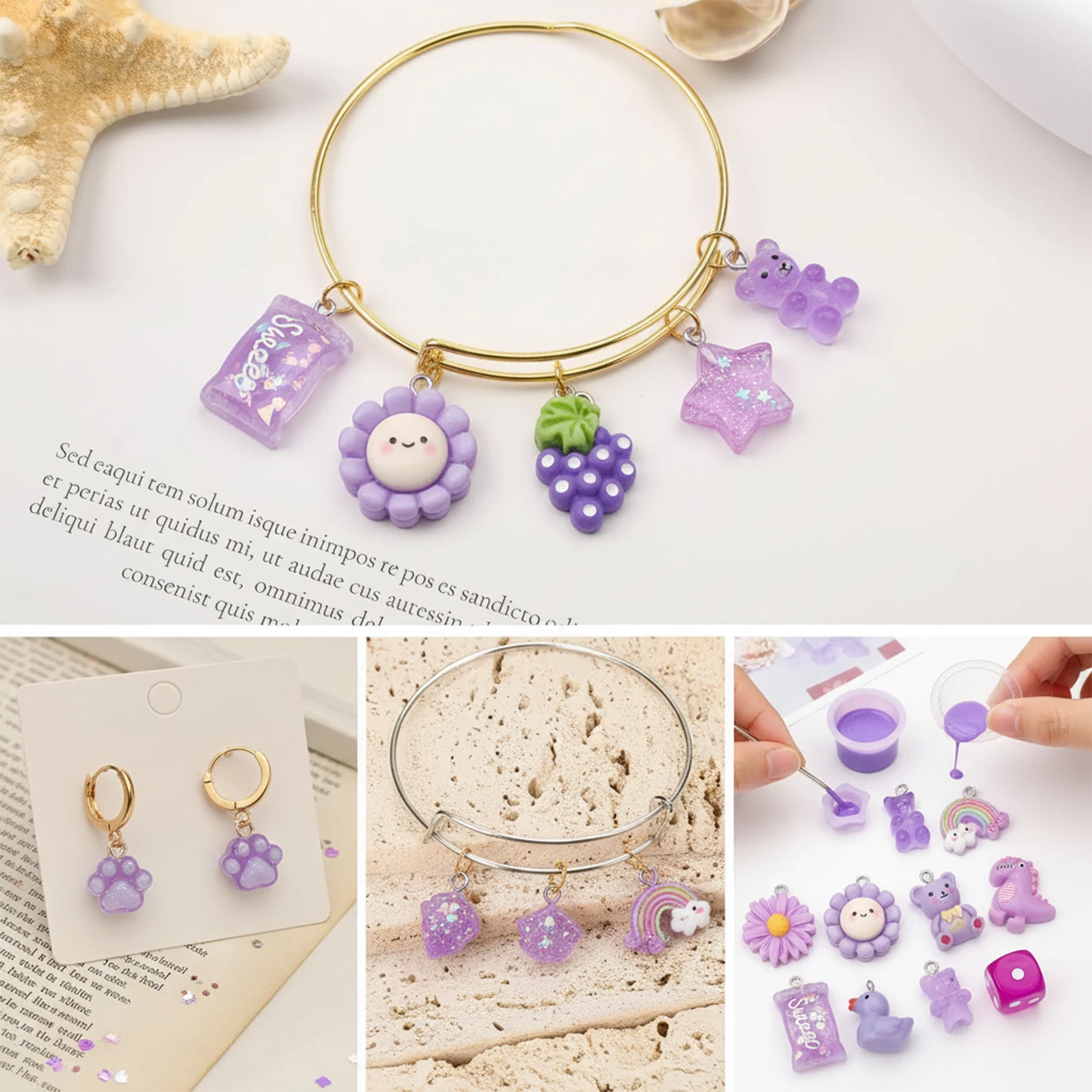 Randomly Mix 20pcs of Purple Resin Charms Multi-Element Series Pendants for DIY Jewelry Making Accessories and Craft Supplies