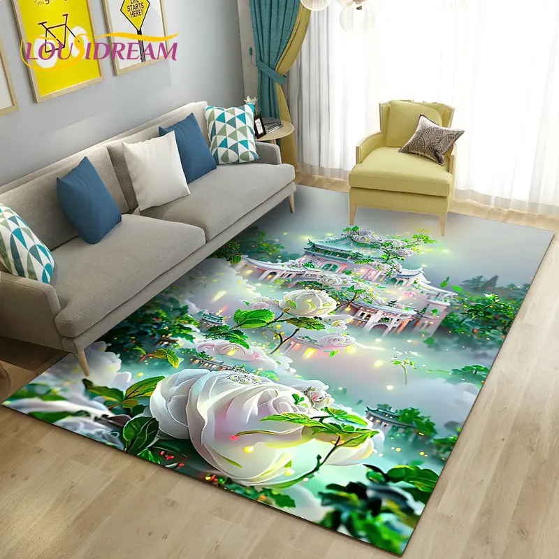 3D Beautiful Dream Magic Castle Scenery Area Rug,Carpet Rug for Living Room Bedroom Sofa Doormat Decor,Child Non-slip Floor Mat