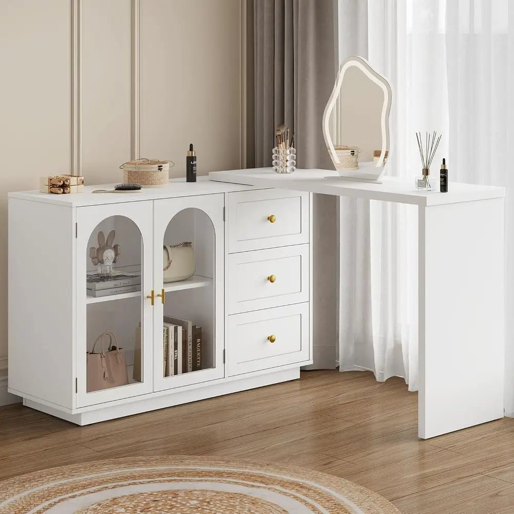 Large 83 Makeup Vanity Desk with 3 Drawers and 2 Doors, White, Ideal for Bedroom or Dressing Room (Mirror Not Included) view 2