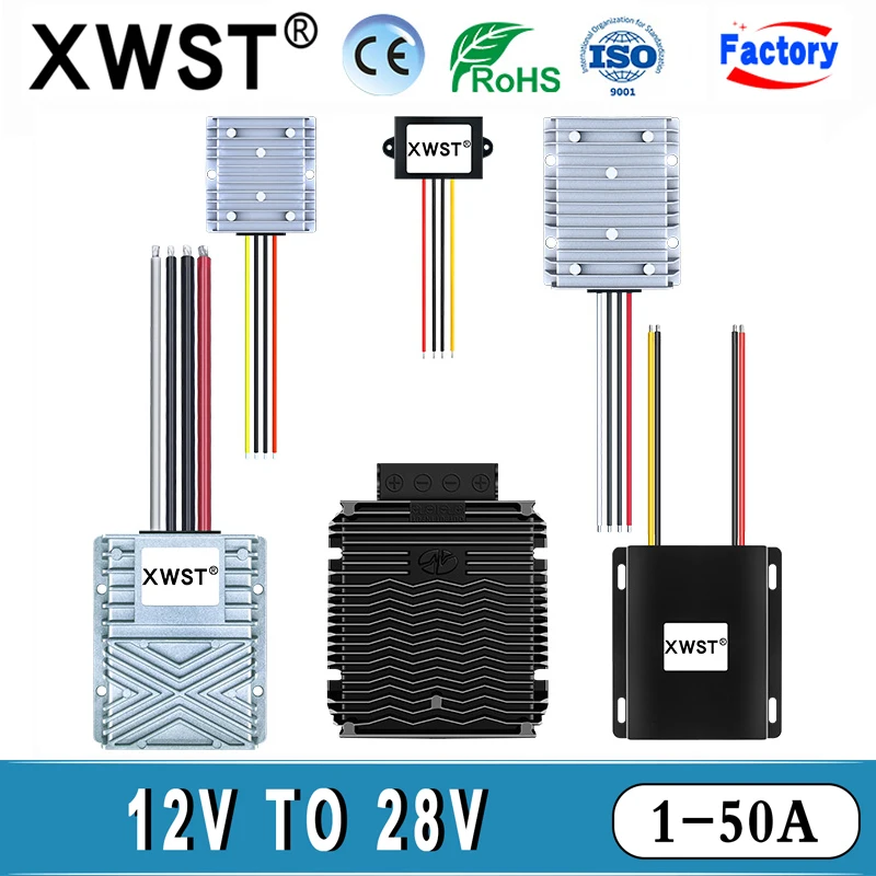 

XWST DC 12V Step Up to DC 28V Boost Converter Voltage Regulator 1A-8A 10A-20A 30A 50A Power Supply Module Transformer Stabilizer