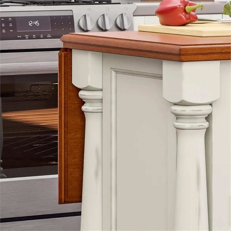 Wood Kitchen Island with Two Stools in Off White