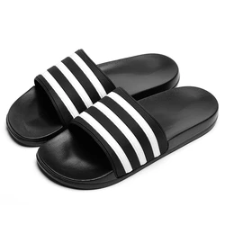 Stripe Sport Slippers Thick Sole Soft EVA Indoor Bathroom Slides Sandals Casual Beach Unisex Platform Men Women Home Shoes Large