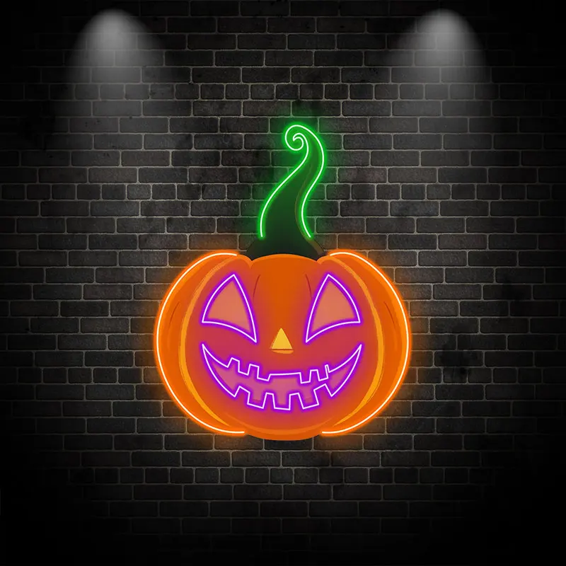 Jack-O'-Lantern Neon Light Sign, Spooky Pumpkin Face Design, Perfect for Halloween Decor, Haunted House & Festive Party Decor