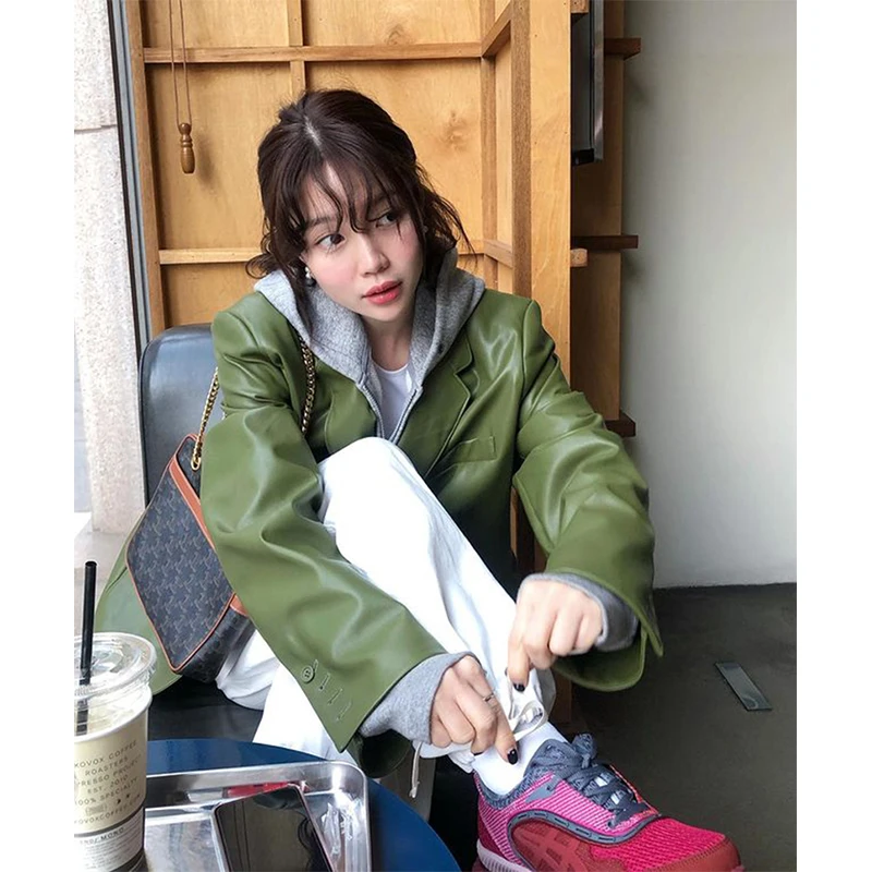 Elegant Pu Leather Jacket Women Fashion Streetwear Oversized Coat Autumn Winter Harajuku Korean Long Sleeve Casual Outerwears
