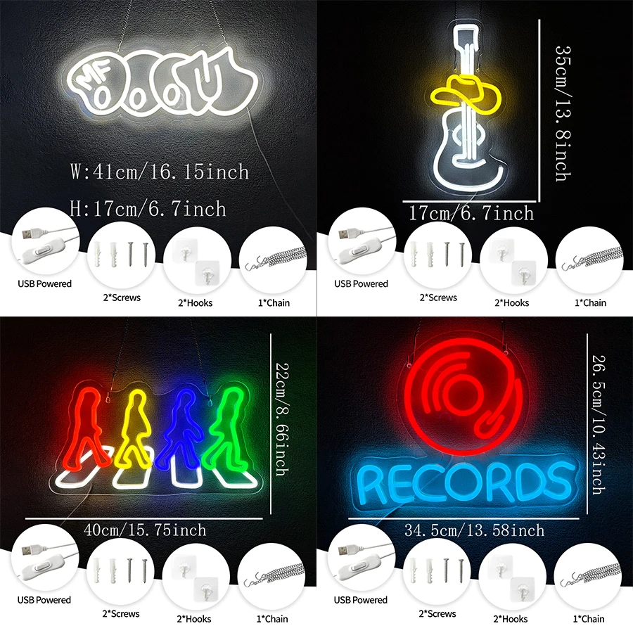 علامات النيون من سلسلة الموسيقى، أيقونات الجيتار والتسجيل، تستخدم لغرفة الموسيقى، والتسجيل المباشر، والحفلات، والمقهى، وديكور البار، وهدايا عيد الميلاد. #2