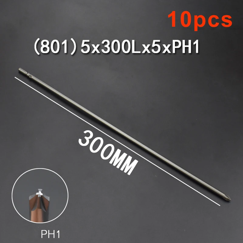 

10pcs/lot 250mm/300mm Length Phillips screwdriver bit PH1 PH2 electric 801 5mm Round handle Cross head Hand Tool accessories