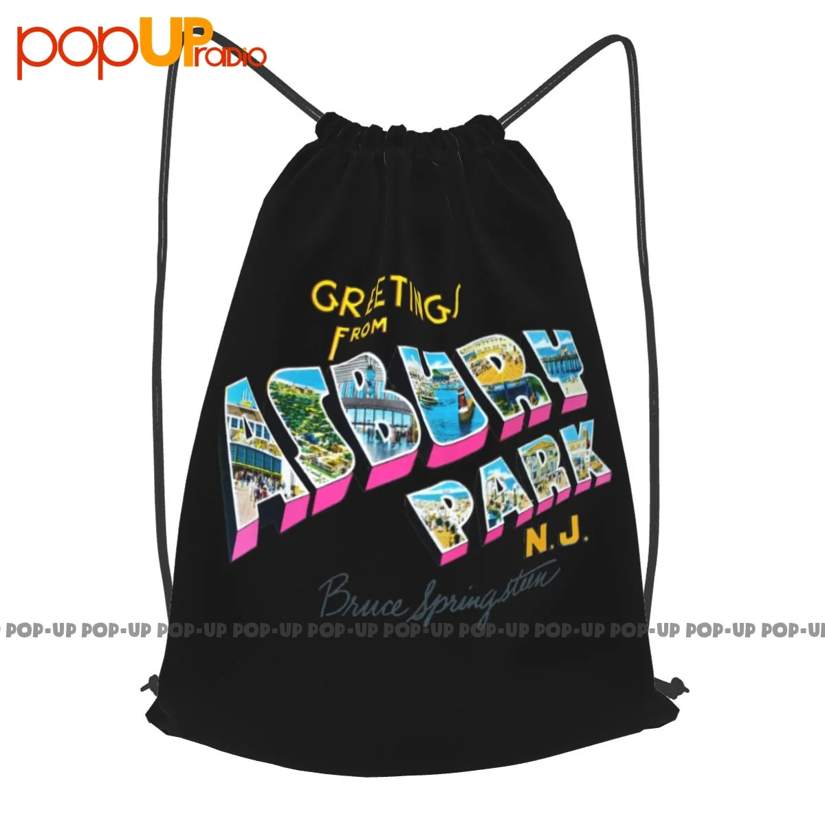 

Bruce Spingsteen Greetings From Asbury Park Music Rock Drawstring Backpack Art Print Sports Bag