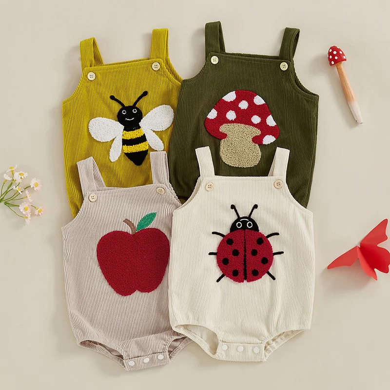 

Spring Autumn Baby Clothing Corduroy Bodysuits 0-18M Infant Girls Cartoon Bodysuit Casual Toddler Boys Suspenders One Piece