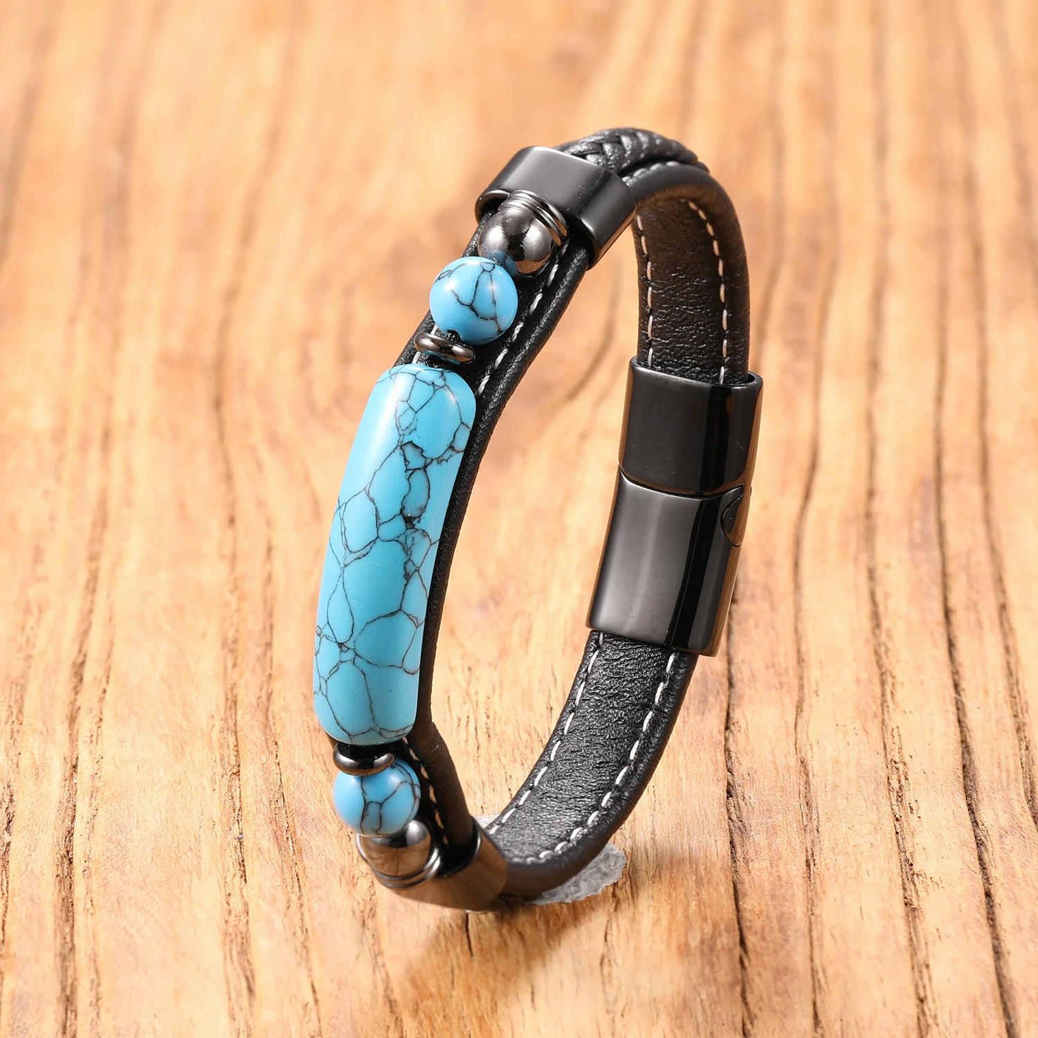 

Богемный бирюзовый кожаный браслет, ювелирные изделия из нержавеющей стали для женщин и мужчин, модный подарок, браслеты Pulseras Hombre Femme