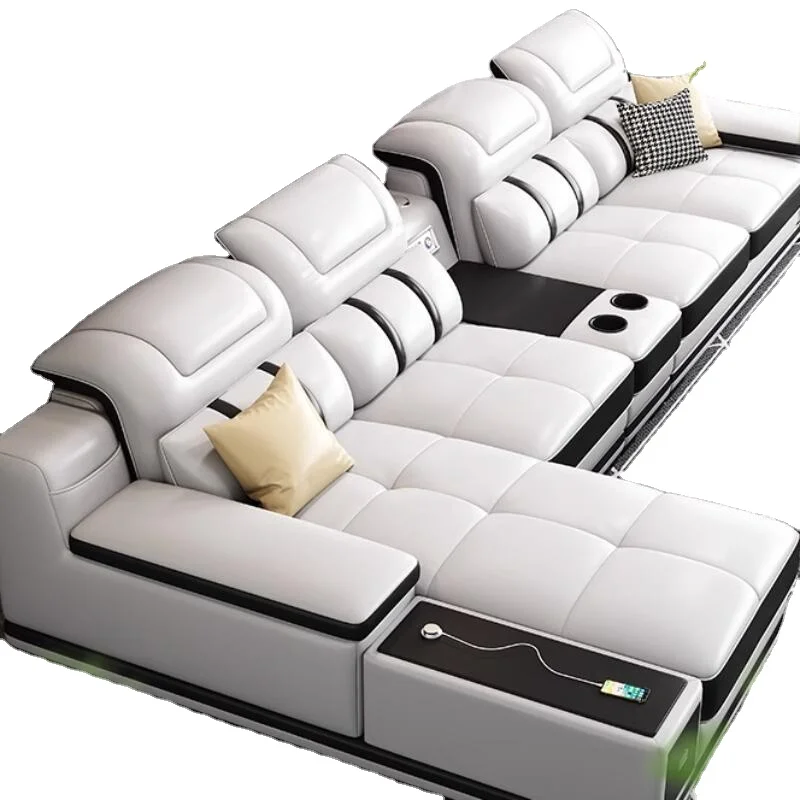

Sofa Set Furniture Living Room Modern Luxury White Couch Sofas l Shaped Leather Rechargeable Storable Goods Bluetooth