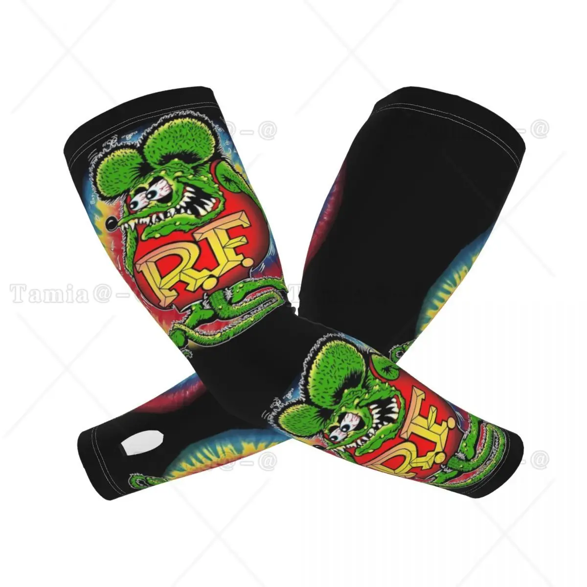 Custom Rat Fink Stripe Sun UV Protection Arm Sleeves Women Men Athletic Sports Comic Cartoon Tattoo Cover Up for Fishing