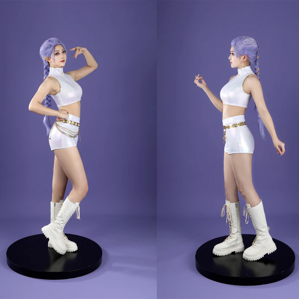 

High Restore Adult Women Demon Rumi Cosplay Costume K-Pop Fantasia Hunters Top Vest Shorts Chain Belt Outfits Halloween