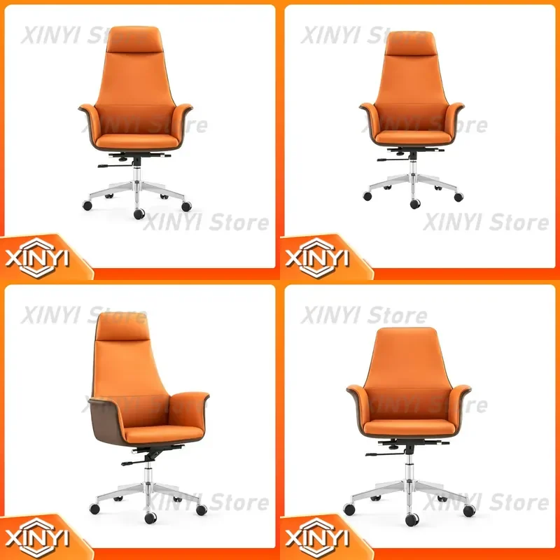 Leather Business Boss Chair for Comfortable Sedentary Reclining Office Use Home Backrest Computer Chair Spot Wholesale