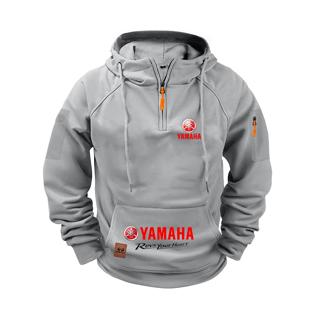 New Yamaha multi-pocket zipper fleece drop-shoulder hooded sweater, men's and women's plus-size loose pullover fashion sweater