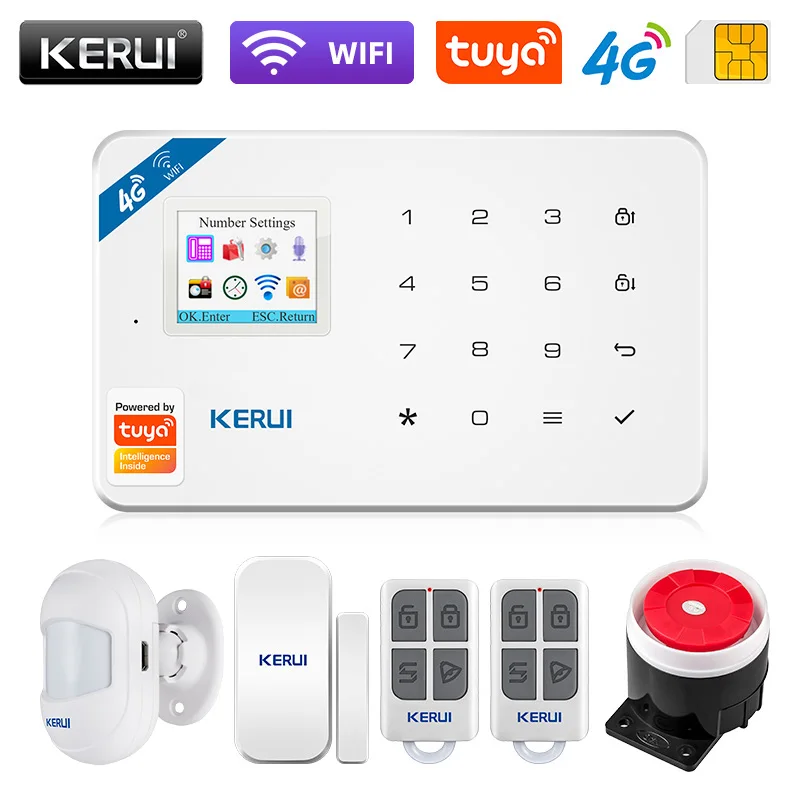 KERUI W184 Tuya Smart Home WIFI GSM 4G  Alarm System Burglar Home Security Alarm App Control Motion Sensor 6 Languages Garage