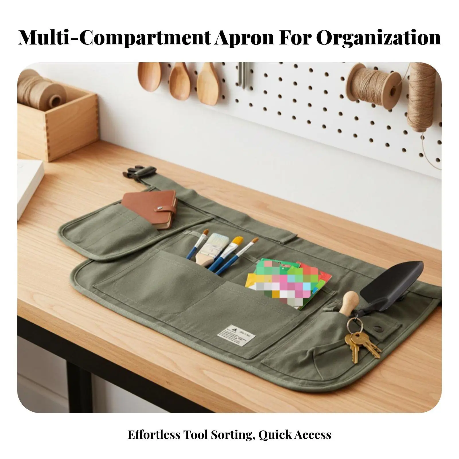 Multi Pocket Canvas Apron for Women Men Adjustable Waist Tool Pouch for Gardening Workshop Art Craft