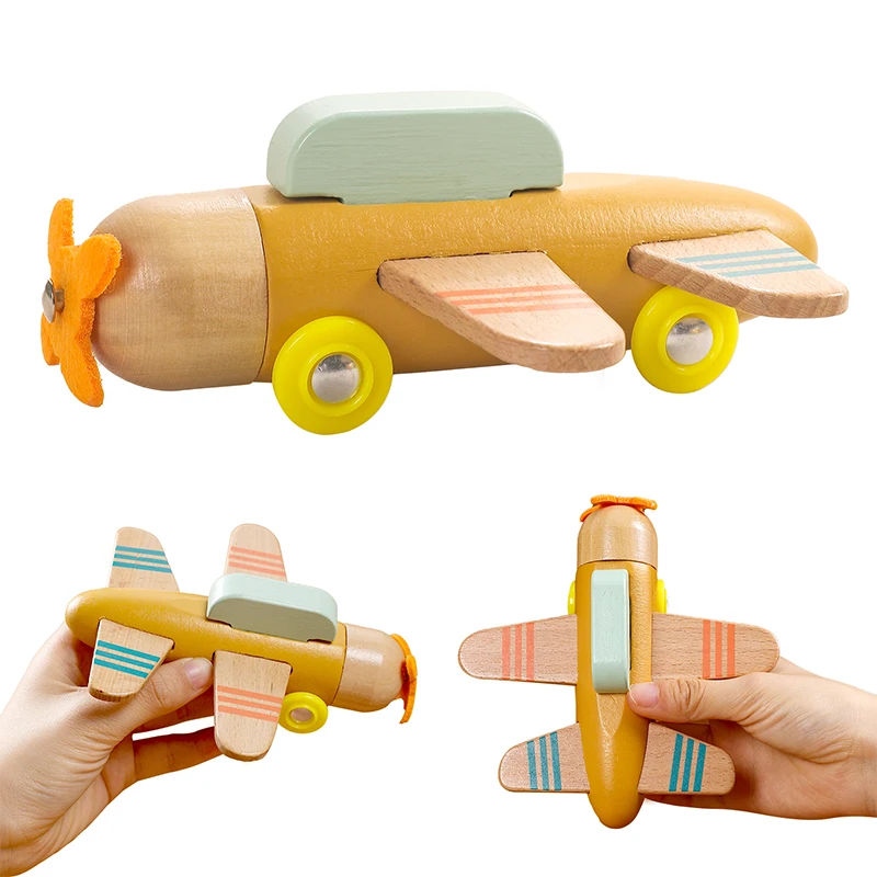 1pcs Wooden Baby Plane Toys Beech Wooden Blocks Detachable Helicopter Educational Montessori Toys For Children Teething Baby