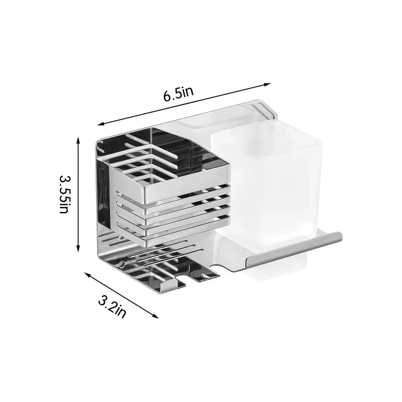 Wholesale Hot Sale High Quality Stainless Steel Wall Hanging Toothbrush Holder with Glass