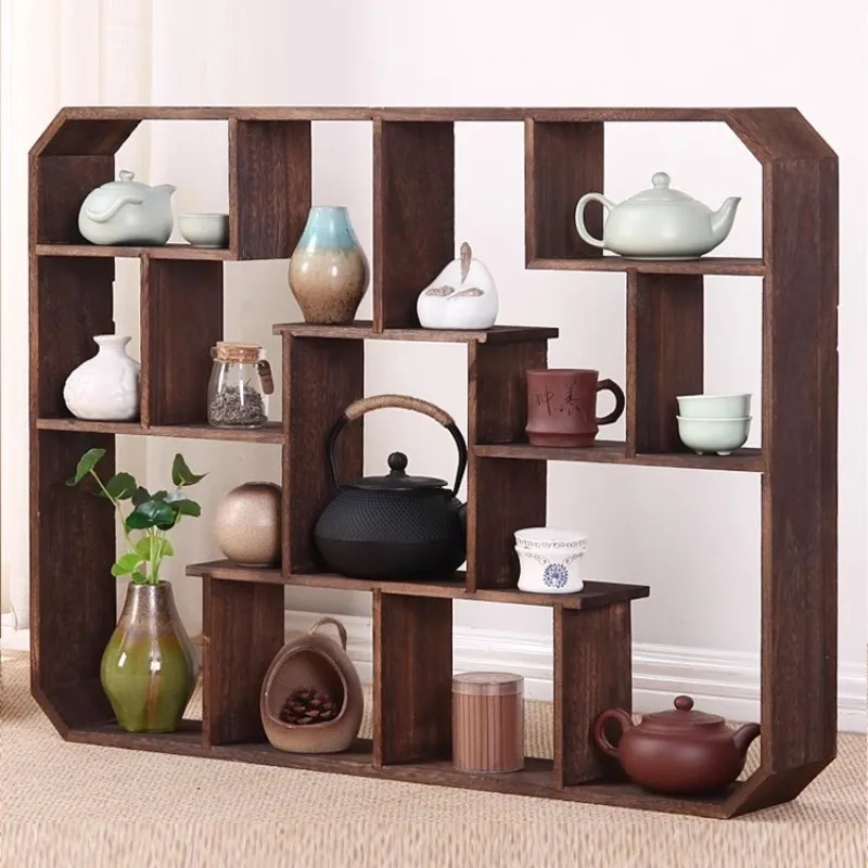 Chinese-style Solid Wood Bogu Rack Wall Hanging Duobaoge Living Room Wall Rack Simple Modern Display RackTeapot Floating Shelves