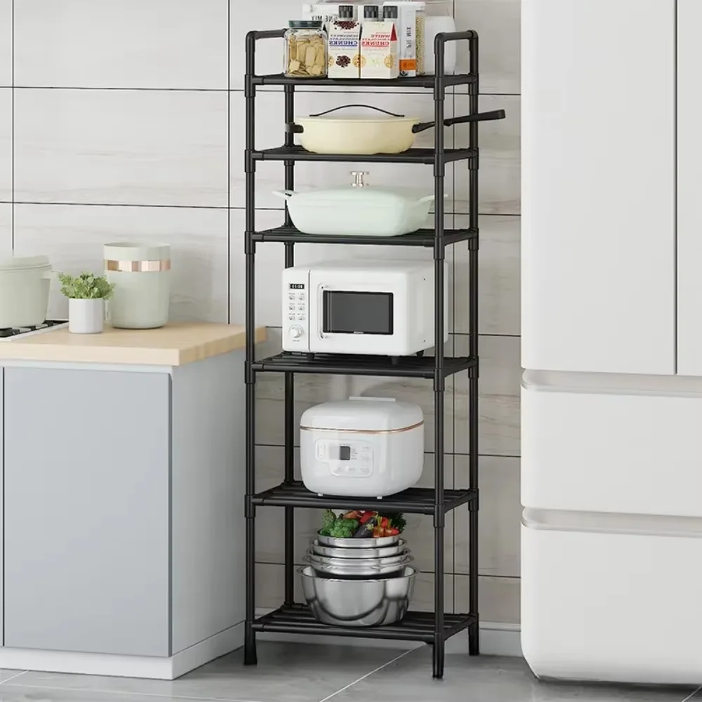 Kitchen Storage Rack Movable Multi-Layer Microwave Rack Without Punching Holes Floor Standing Multi Functional Household Shelves