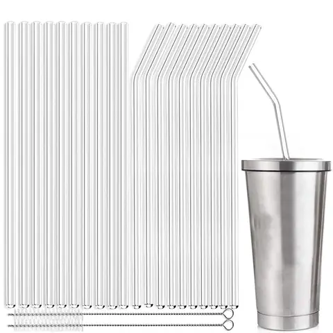 20pcs 25cm Long Glass Drinking Straws Clear Reusable Straws for Smoothie Milkshakes Smoothie Cocktail Bar Eco-friendly Straw