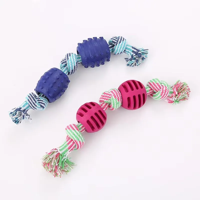 BOOTEELY Double knot cotton cord with ball dog toy teeth grinding toy teeth cleaning pet products