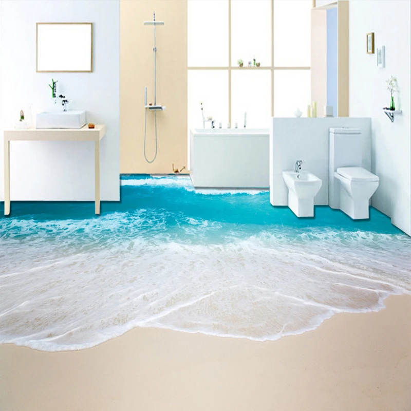 PVC Self Adhesive Waterproof 3D Floor Murals Sea Bathroom Living Room Floor Tiles Wallpaper Sticker Papel De Parede
