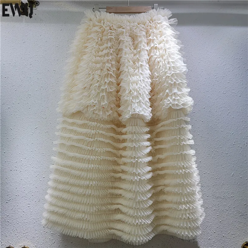 [EWQ] Sweet Mesh Tierred Design Style High Waist Cake Ball Gown Skirt Sweet All-match Women Apricot Skitrs Autumn 2025 Spring